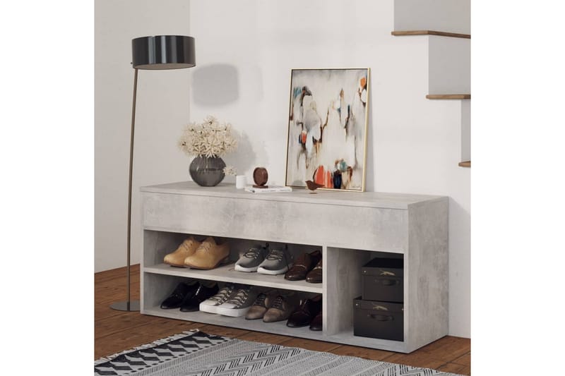 skobænk 105x30x45 cm spånplade betongrå - Grå - Møbler - Stole & lænestole - Bænke - Skohylde med bænk