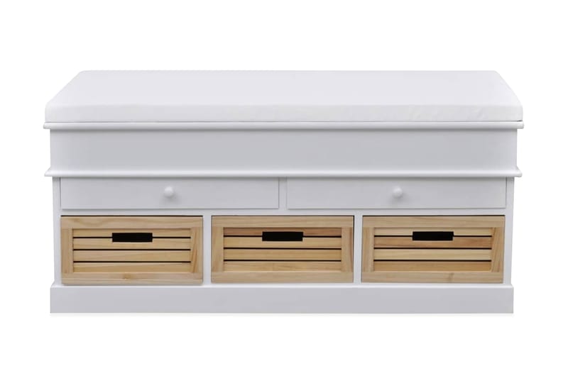 Bænk Med Hvid Pude Og 5 Skuffer - Hvid - Opbevaring - Opbevaringsmøbler - Siddemøbler med opbevaring - Opbevaringsbænk