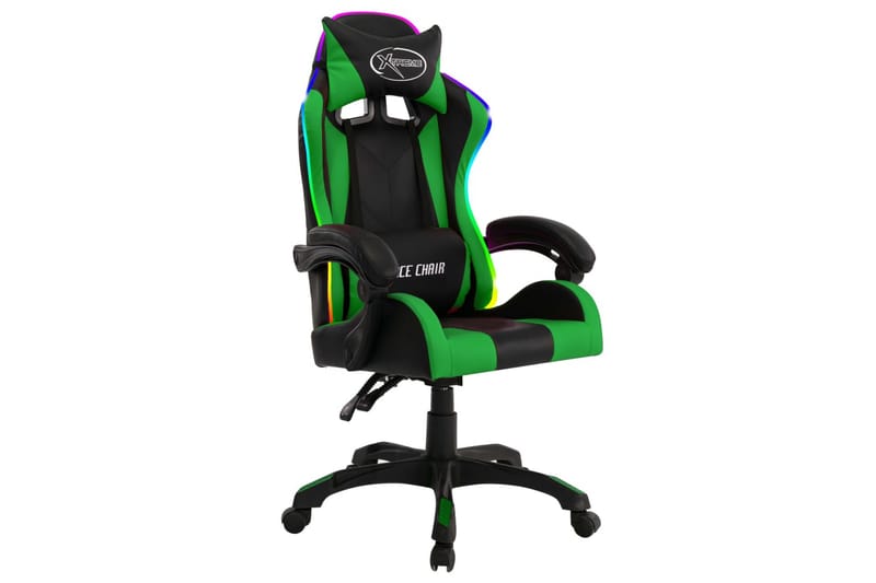gamingstol m. LED-lys RGB-farver kunstlæder grøn og sort - Flerfarvet - Møbler - Stole & lænestole - Gamer stole