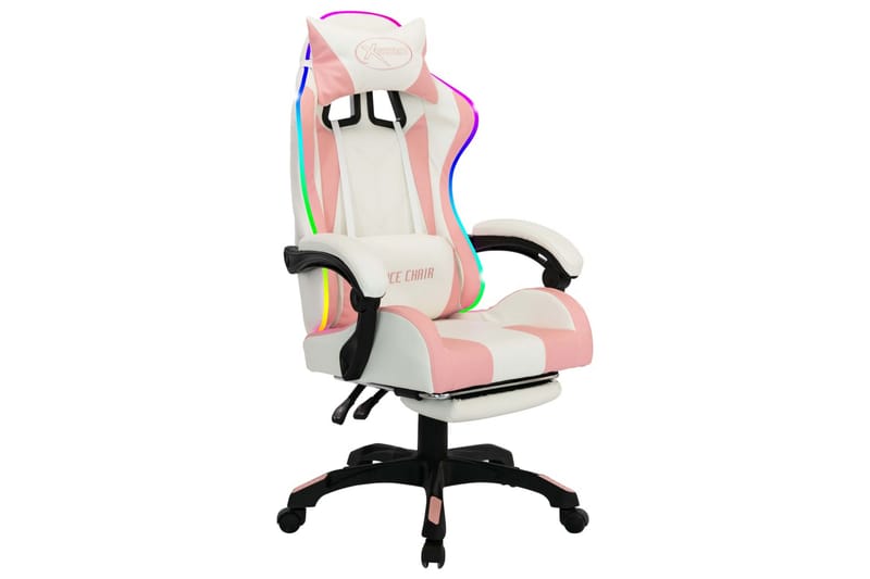 gamingstol med LED-lys RGB-farver kunstlæder pink og hvid - Flerfarvet - Møbler - Stole & lænestole - Gamer stole