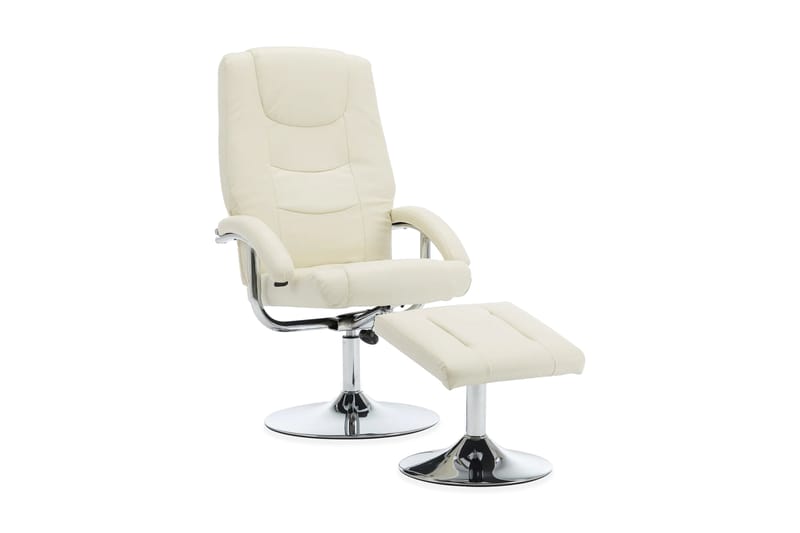 lænestol med fodskammel cremefarvet kunstlæder - Møbler - Stole & lænestole - Lænestole - Øreklapslænestol