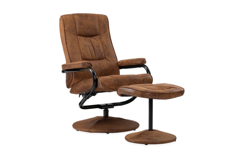 lænestol med fodskammel imiteret ruskind brun - Møbler - Stole & lænestole - Lænestole - Øreklapslænestol