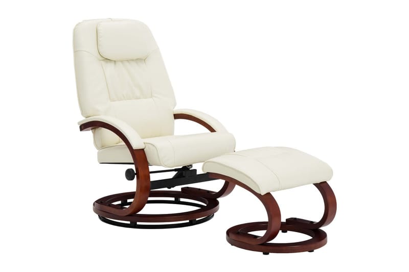 lænestol med fodskammel kunstlæder cremefarvet - Møbler - Stole & lænestole - Lænestole - Øreklapslænestol