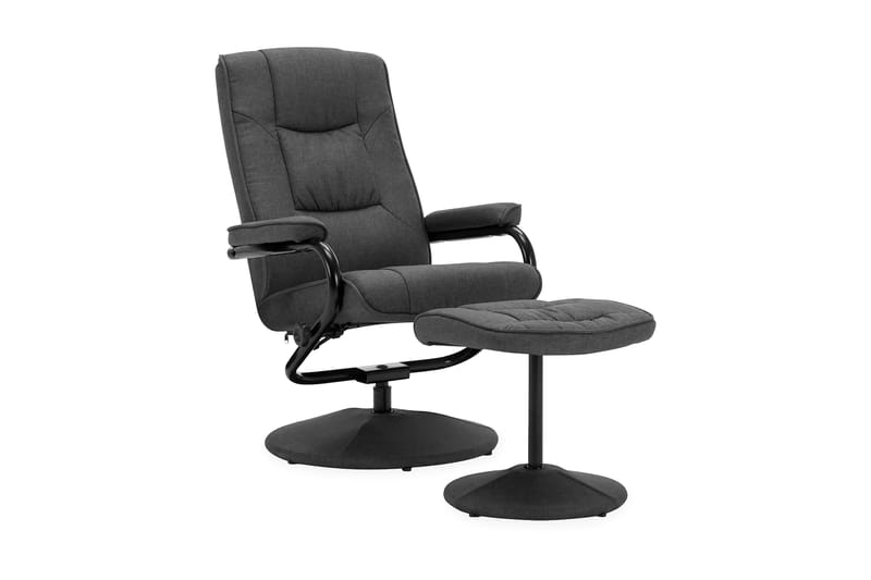 lænestol med fodskammel stof mørkegrå - Møbler - Stole & lænestole - Lænestole - Øreklapstol