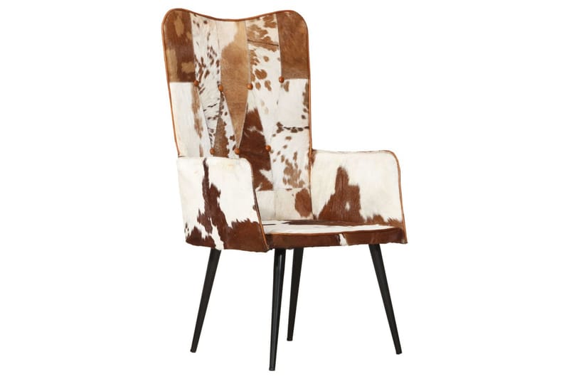 pelset lænestol ægte læder brun og hvid - Brun - Møbler - Stole & lænestole - Lænestole - Øreklapstol