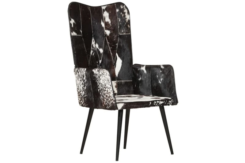pelset lænestol ægte læder sort og hvid - Sort - Møbler - Stole & lænestole - Lænestole - Øreklapstol