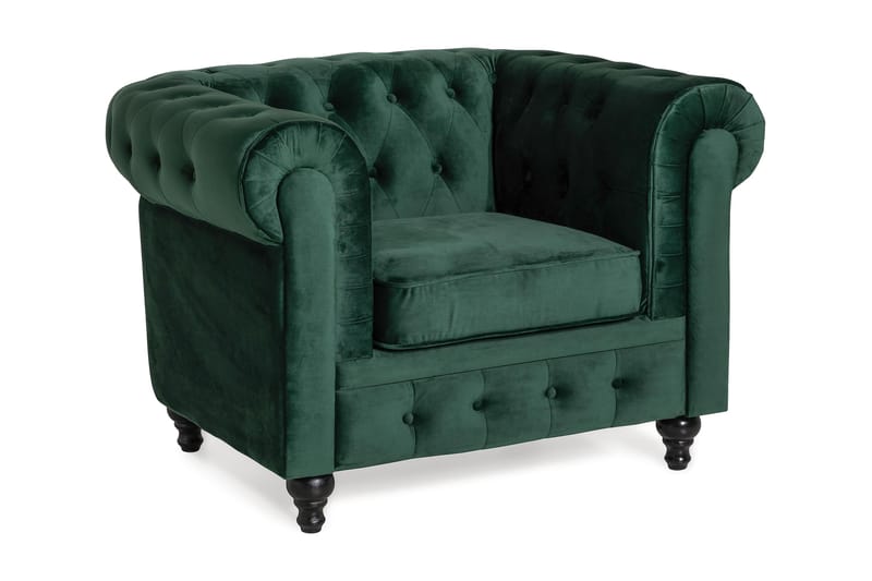 Chesterfield Lyx Lænestol - Mørkegrøn Velour - Møbler - Stole & lænestole - Lænestole - Chesterfield lænestole