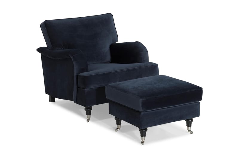 Howard Classic Lænestol med Puf Velour - Midnatsblå - Møbler - Stole & lænestole - Lænestole - Howard lænestol