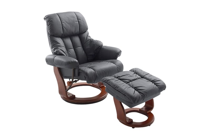 CALGARY Ramme Valnøddefarvet Plywood - Betræk læder/PVC Sort - Møbler - Stole & lænestole - Lænestole