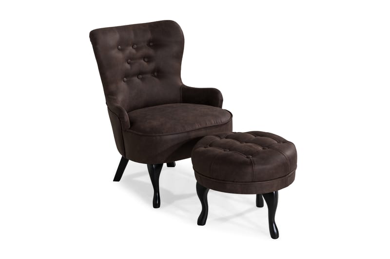 Dahlia Lænestol med Puf - Vintage brun - Møbler - Stole & lænestole - Lænestole - Lænestol med fodskammel