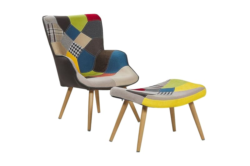 Jovial Lænestol med Puf - Flerfarvet - Møbler - Stole & lænestole - Lænestole - Lænestol med fodskammel
