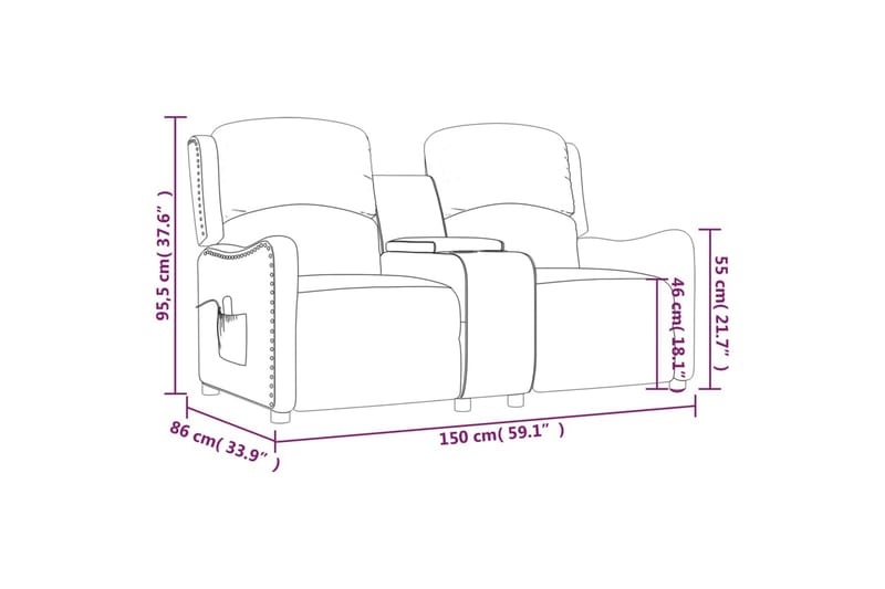 2-personers massagestol m. kopholdere skinnende kunstlæder b - Brun - Møbler - Stole & lænestole - Lænestole - Massagestol