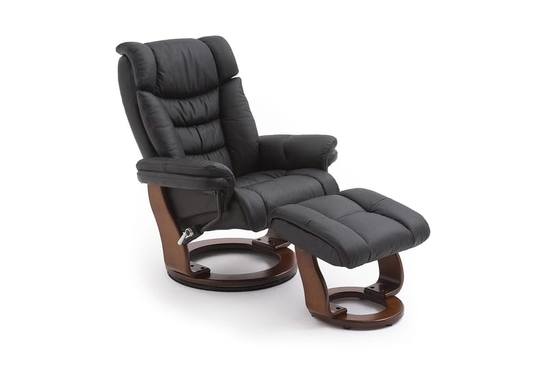 Toronto Lænestol med Puf Valnød - Læder/PVC Sort - Møbler - Stole & lænestole - Lænestole