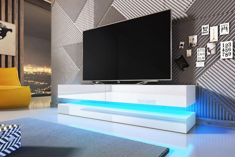 Hamilton Væghængt TV-Bord 140 cm med LED-belysning - Hvid - Møbler - TV borde & mediemøbler - TV-borde
