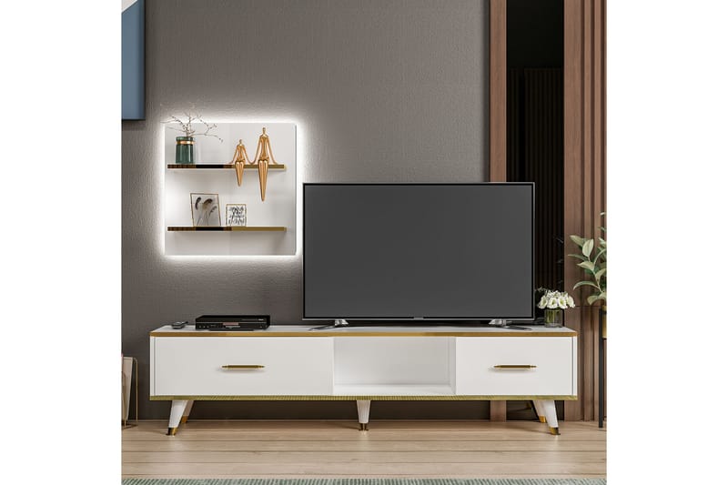 Rebelo TV-bord 180 cm - Hvid/Natur - Møbler - TV borde & mediemøbler - TV-borde