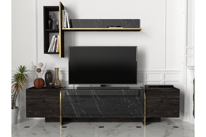 Riello TV-Møbelsæt 180 cm - Sort|Guld - Møbler - Senge - Seng med opbevaring