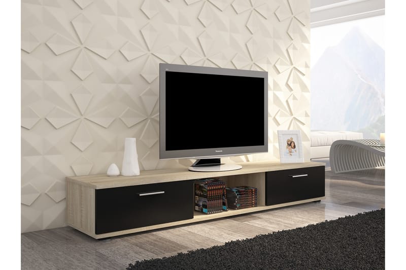 Sellia TV-Bord 176 cm med 2 Skuffer + Hylde - Sonoma Eg/Sort Mat - Møbler - TV borde & mediemøbler - TV-borde