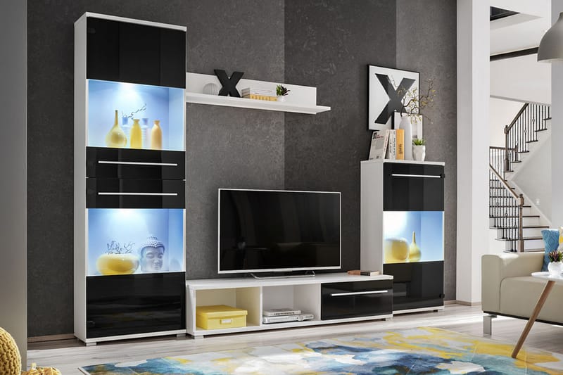 TV-møbel med LED - Sort / hvid - Møbler - TV-Borde & Mediemøbler - Tv-møbelsæt