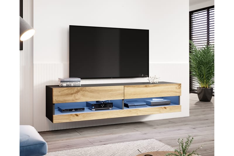 Vigia New TV-Bord 180x40x30 cm - Sort/Egetræsfarvet - Møbler - Møbelsæt - Møbelsæt til stuen