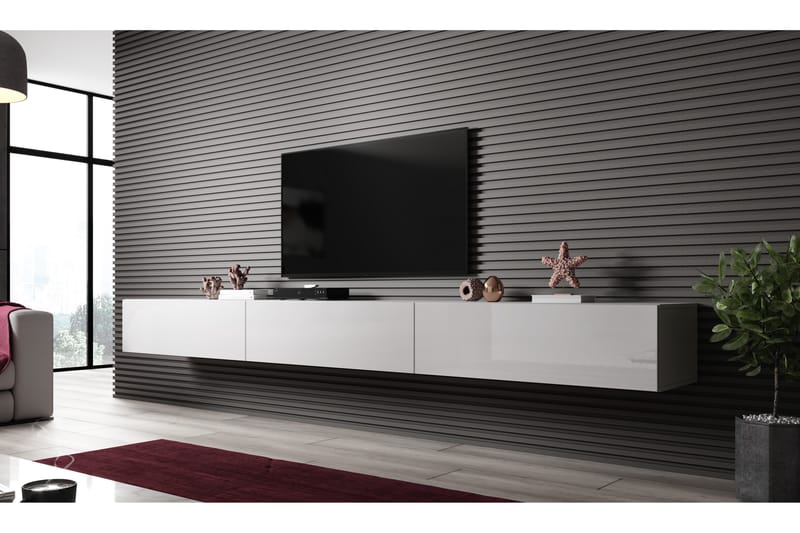 Vigia Slant TV-Bord 300x40x30 cm - Hvid/Hvid Højglans - Møbler - TV-Borde & Mediemøbler - TV-borde
