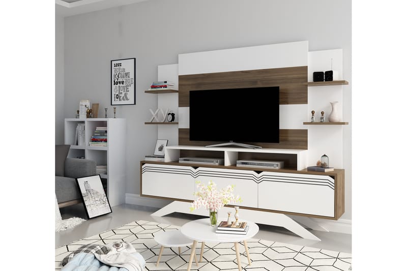 Højde TV-møbelsæt 149 cm - Brun / hvid - Møbler - TV-Borde & Mediemøbler - Tv-møbelsæt