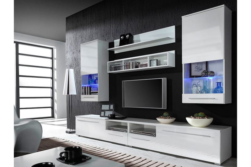 Hilts TV-Møbelsæt 260x190 cm LED-belysning - Hvid/Hvid LED - Møbler - Senge - Seng med opbevaring