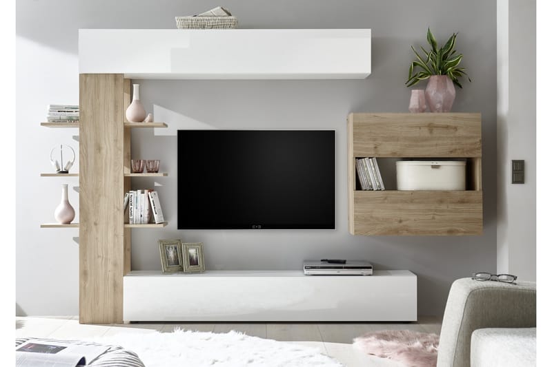 Sorano Elegant TV-møbelsæt 258cm - Hvid/Træ/Natur - Møbler - TV borde & mediemøbler - Tv-møbelsæt