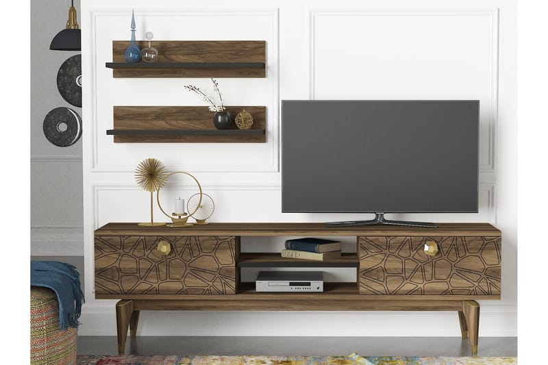 Tera Home TV-bænk med væghylder - Valnød - Møbler - TV borde & mediemøbler - Tv-møbelsæt