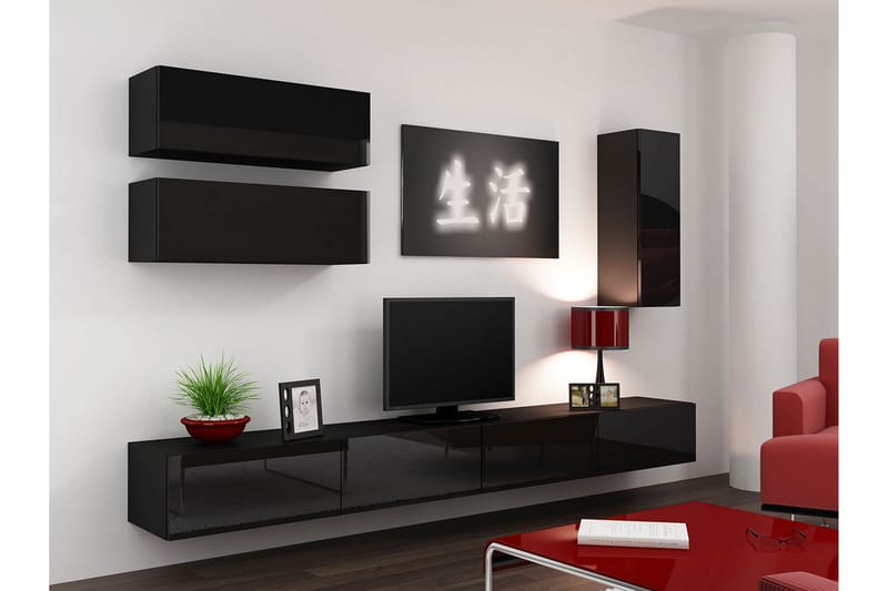 Vigo TV-møbelsæt 280x40x180 cm - Sort / hvid - Møbler - TV-Borde & Mediemøbler - Tv-møbelsæt