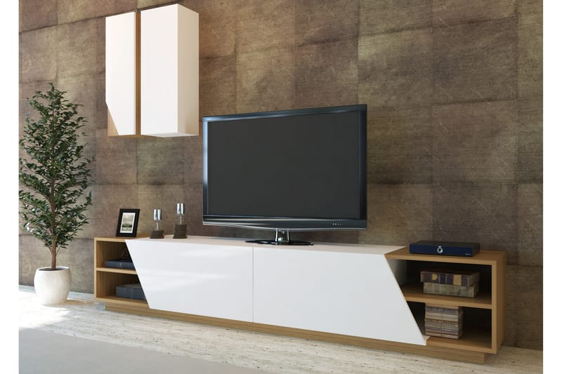 Zebrai TV-bord med skjult opbevaring - Vit / teak - Møbler - TV-Borde & Mediemøbler - Tv-møbelsæt