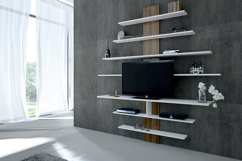 Zebrai væghylde til medieopbevaring - Hvid / valnød - Møbler - TV borde & mediemøbler - Tv-møbelsæt