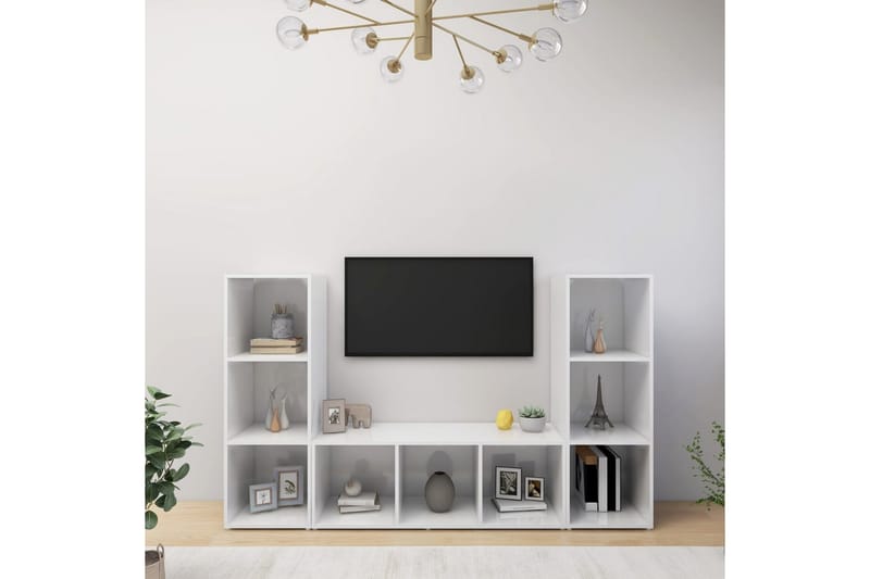 tv-skabe 3 stk. 107x35x37 cm spånplade hvid - Hvid - Møbler - TV-Borde & Mediemøbler - TV-skab
