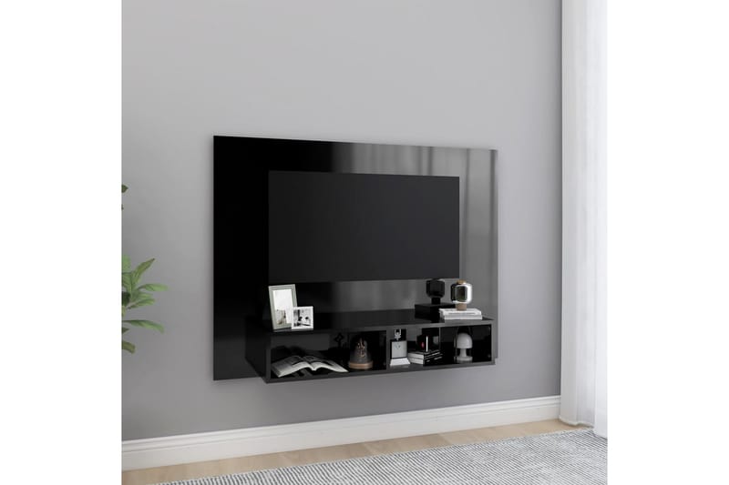 væghængt tv-skab 120x23,5x90 cm spånplade sort højglans - Sort - Møbler - TV-Borde & Mediemøbler - TV-skab