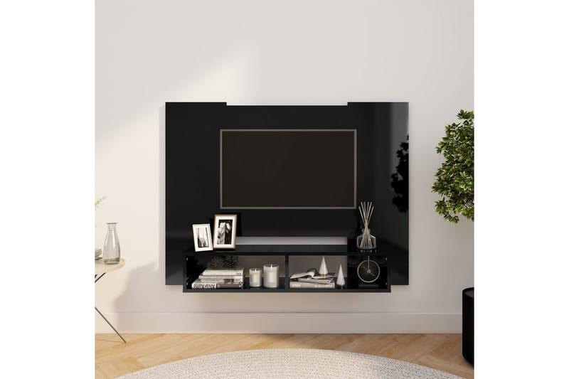 væghængt tv-skab 120x23,5x90 cm spånplade sort højglans - Sort - Møbler - TV borde & mediemøbler - TV-skab