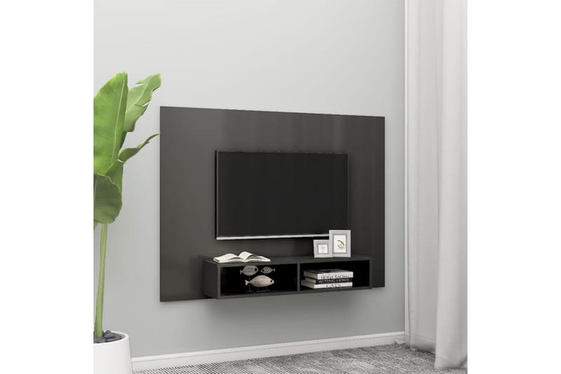 væghængt tv-skab 135x23,5x90 cm spånplade grå højglans - Grå - Møbler - TV borde & mediemøbler - TV-skab