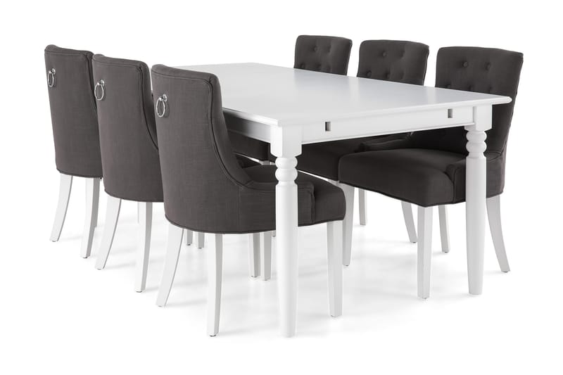 Hampton Spisebordssæt 190cm m. 6 Viktoria Stole - Hvid/Mørkegrå - Møbler - Borde - Spisebordssæt