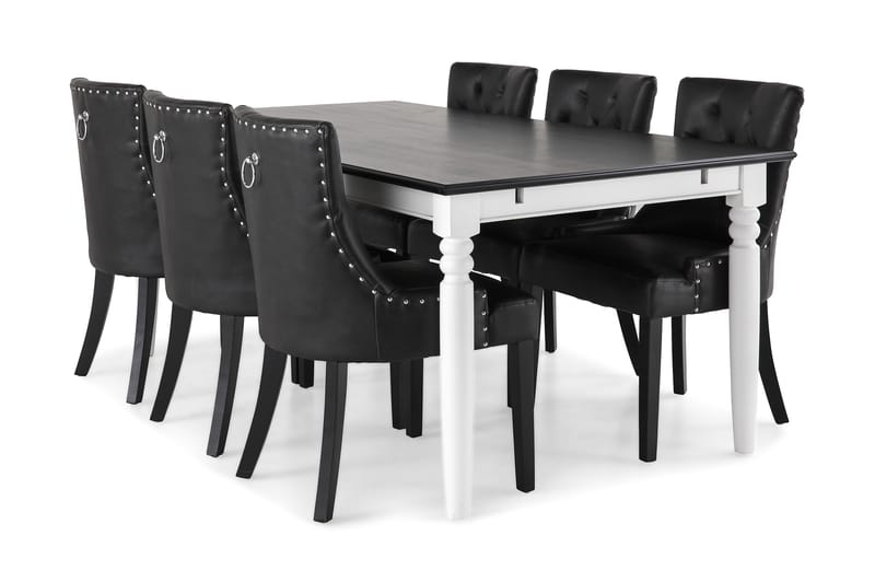 Hampton Spisebordssæt 190cm Mahognifinér m. 6 Tuva Stole - Hvid/Sort - Møbler - Borde - Spisebordssæt