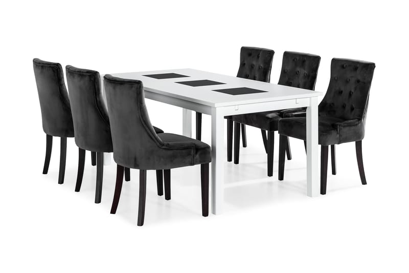 Jasmin Spisebordssæt med 6 Viktoria Lænestole - Hvid/Grå Velour - Møbler - Borde - Spisebordssæt