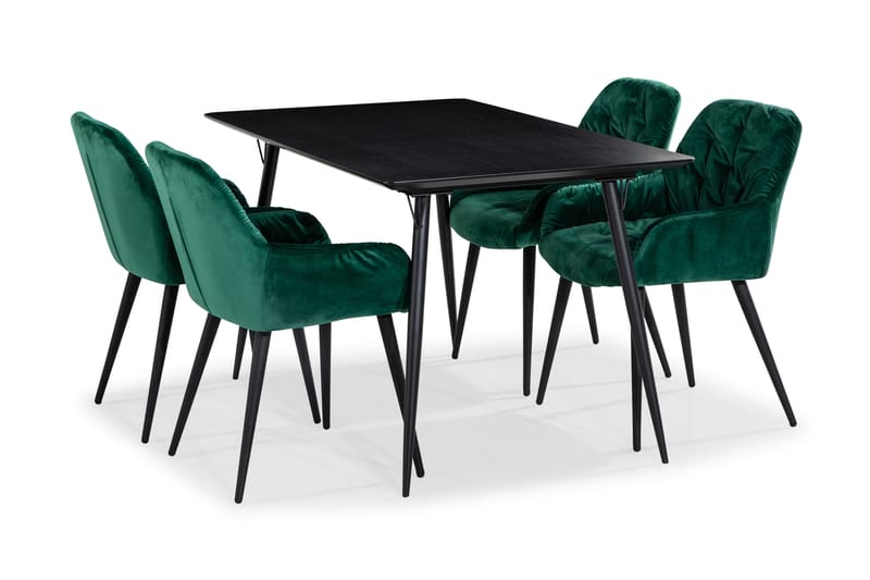 Lilo Spisebord 140 cm med 4 Giovanni Spisebordsstole Velour - Møbler - Spisebordssæt - Rektangulært spisebordssæt