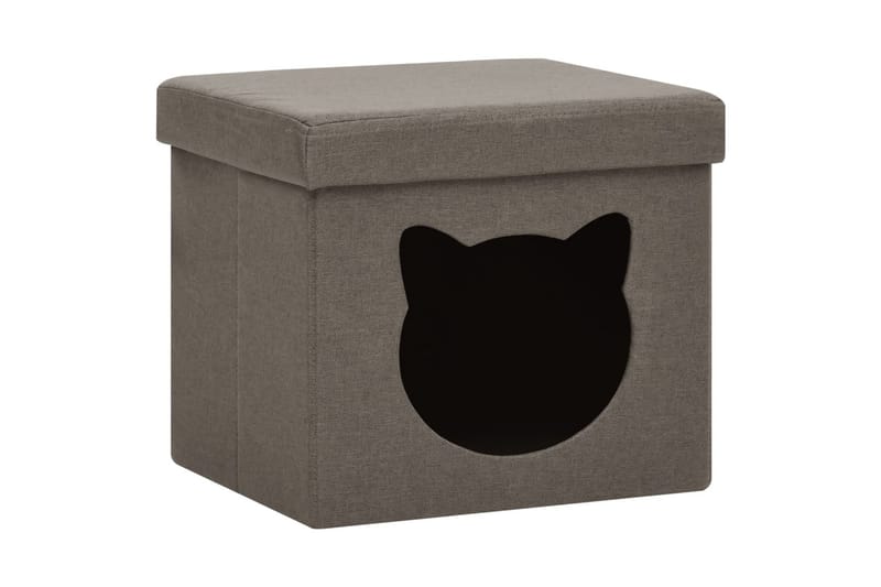 foldbar opbevaringspuf med kattemønster stof gråbrun - Gråbrun - Opbevaring - Opbevaring til småting - Kurve & kasser