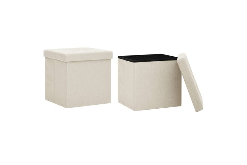 foldbare opbevaringspuffer 2 stk. kunstlærred cremefarvet - Hvid - Opbevaring - Opbevaring til småting - Kurve & kasser
