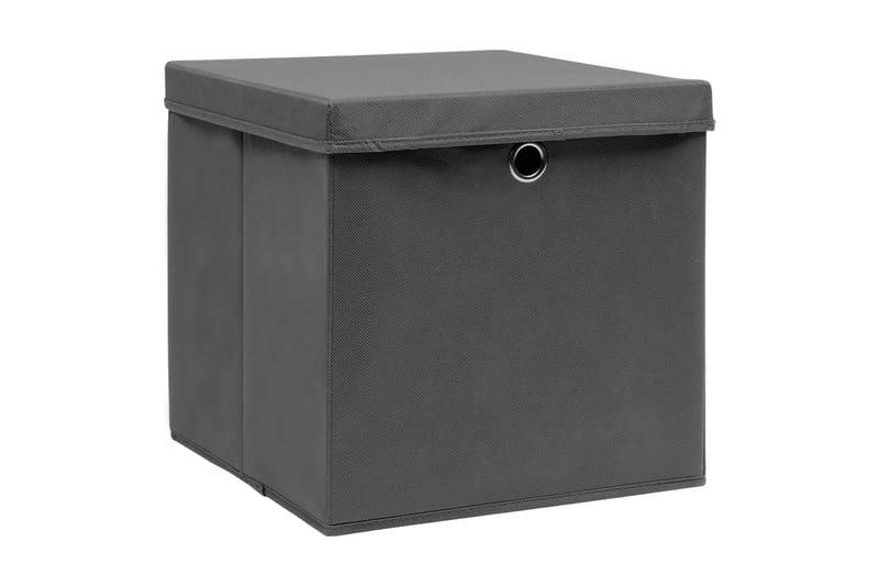 Opbevaringskasser med låg 10 stk. 28x28x28 cm grå - Grå - Opbevaring - Opbevaring til småting - Kurve & kasser