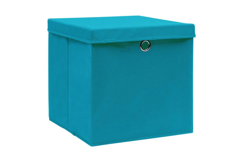 Opbevaringskasser med låg 4 stk. 28x28x28 cm babyblå - Blå - Opbevaring - Opbevaring til småting - Kurve & kasser