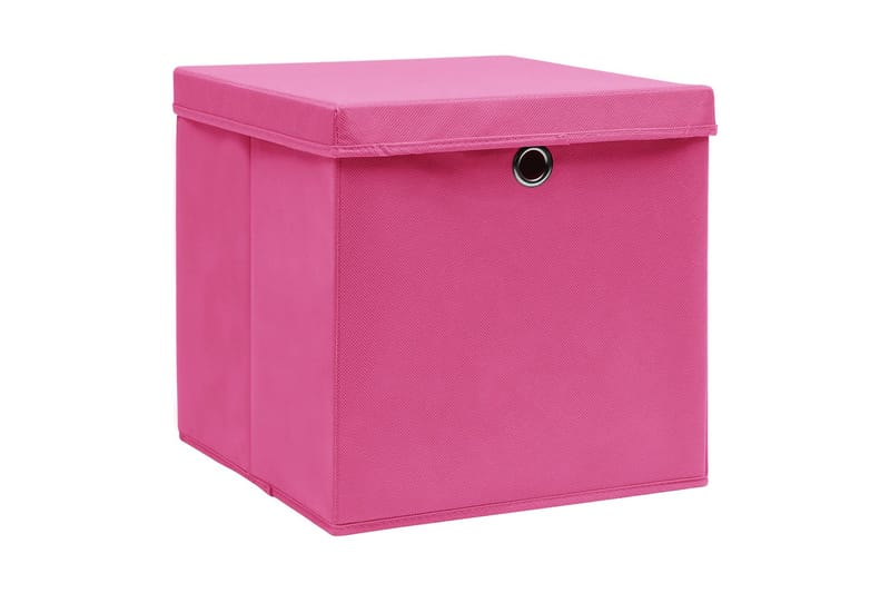 Opbevaringskasser med låg 4 stk. 28x28x28 cm lyserød - Lyserød - Opbevaring - Opbevaring til småting - Kurve & kasser