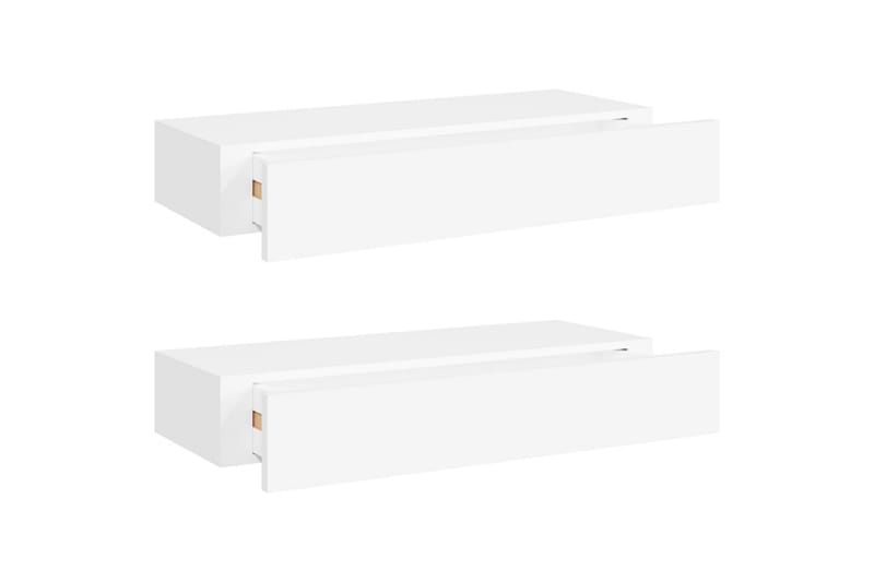 væghængte hylder med skuffe 2 stk. 60x23,5x10 cm MDF hvid - Hvid - Opbevaring - Opbevaring til småting - Kurve & kasser