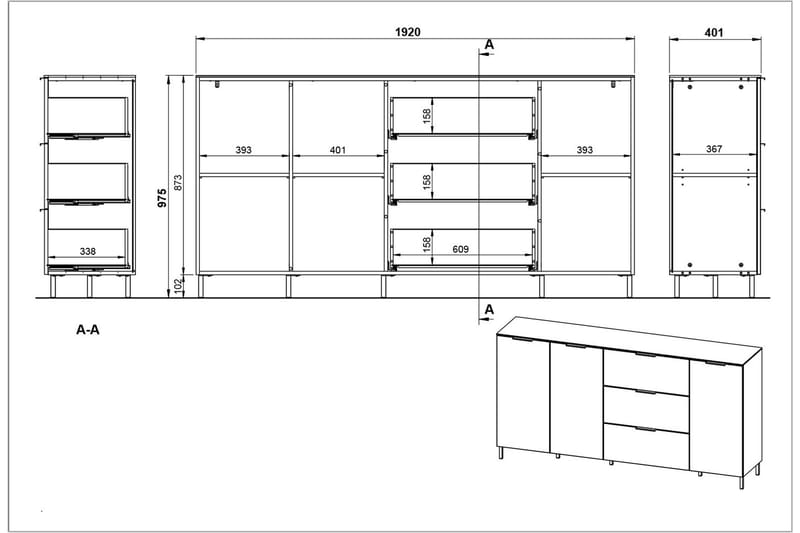 Antillon Skænk 40x192 cm - Opbevaring - Opbevaringsmøbler - Skænke & sideboards