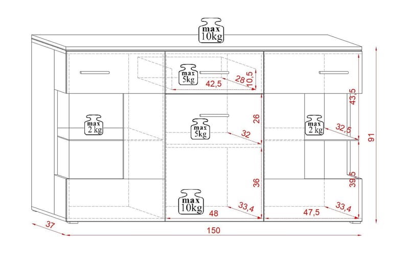 Viva Skænk 150 cm - Hvid - Opbevaring - Opbevaringsmøbler - Skænke & sideboards
