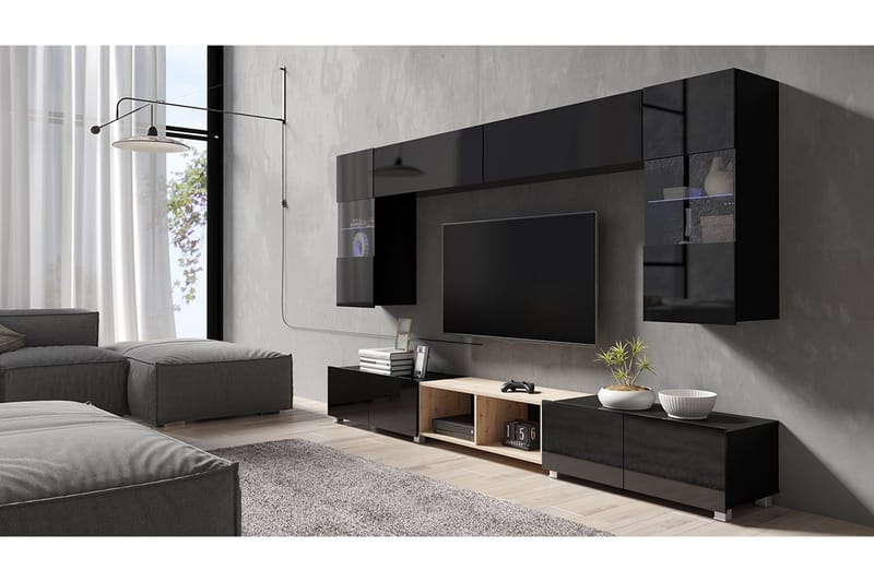 Stakem TV-møbel med Blå LED - Sort - Opbevaring - Skab - Skabe