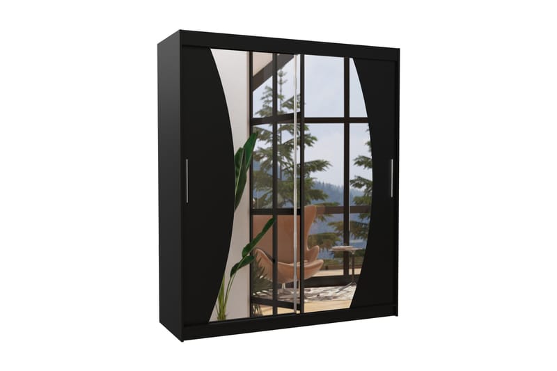 Doloren Garderobe med Spejl 180x215 cm - Sort - Opbevaring - Tøjopbevaring - Garderobeskabe