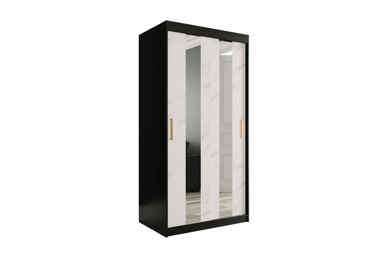 Garderobe 200x100x62 cm - Sort|Hvid|Marmor|Guld - Opbevaring - Tøjopbevaring - Garderobeskabe